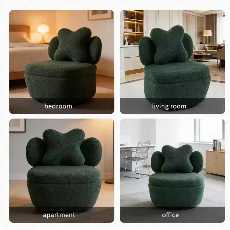 Modern Swivel Accent Chair, Teddy Fabric 360Rotating Lounge Chair , Upholstered Comfy Reading Chair for for Living Room Bedroom Small Space, Green