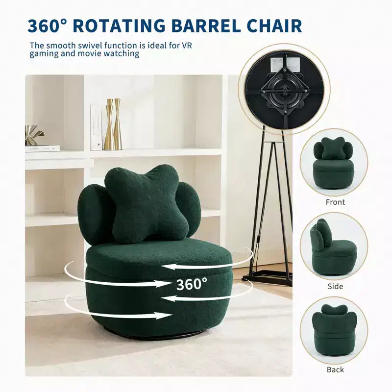 Modern Swivel Accent Chair, Teddy Fabric 360Rotating Lounge Chair , Upholstered Comfy Reading Chair for for Living Room Bedroom Small Space, Green