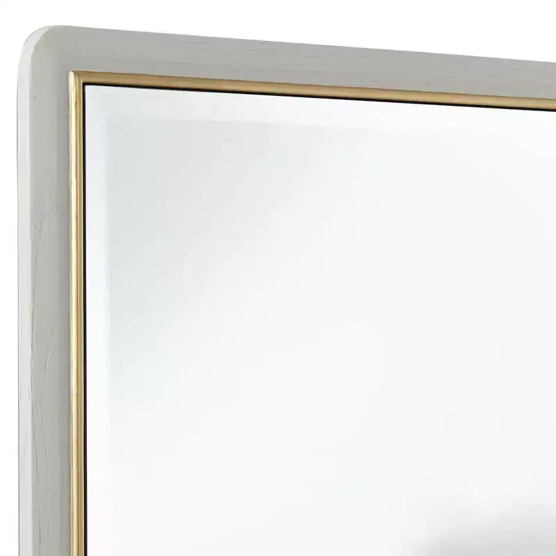 Rectangular Vanity Wall Mirror, Modern Beveled Glass Matte Beige Gold Frame 28 Wide for Bathroom Bedroom Home
