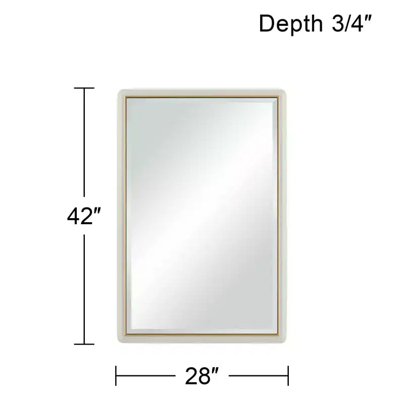 Rectangular Vanity Wall Mirror, Modern Beveled Glass Matte Beige Gold Frame 28 Wide for Bathroom Bedroom Home