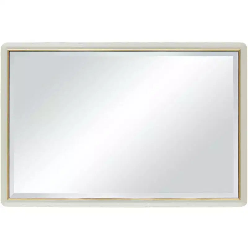 Rectangular Vanity Wall Mirror, Modern Beveled Glass Matte Beige Gold Frame 28 Wide for Bathroom Bedroom Home