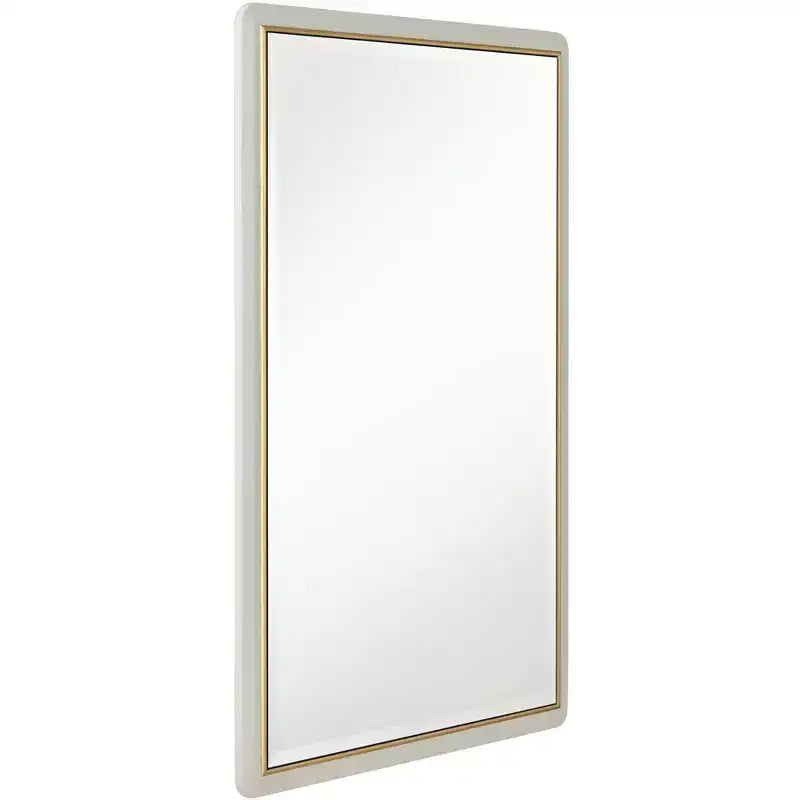 Rectangular Vanity Wall Mirror, Modern Beveled Glass Matte Beige Gold Frame 28 Wide for Bathroom Bedroom Home