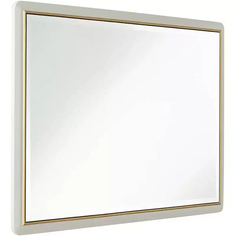 Rectangular Vanity Wall Mirror, Modern Beveled Glass Matte Beige Gold Frame 28 Wide for Bathroom Bedroom Home