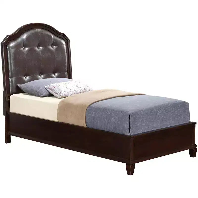 Tufted Faux Leather Panel Bed, Cappuccino Finish