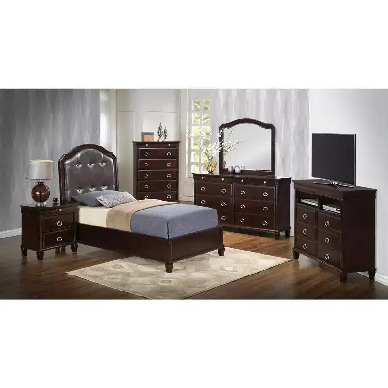 Tufted Faux Leather Panel Bed, Cappuccino Finish
