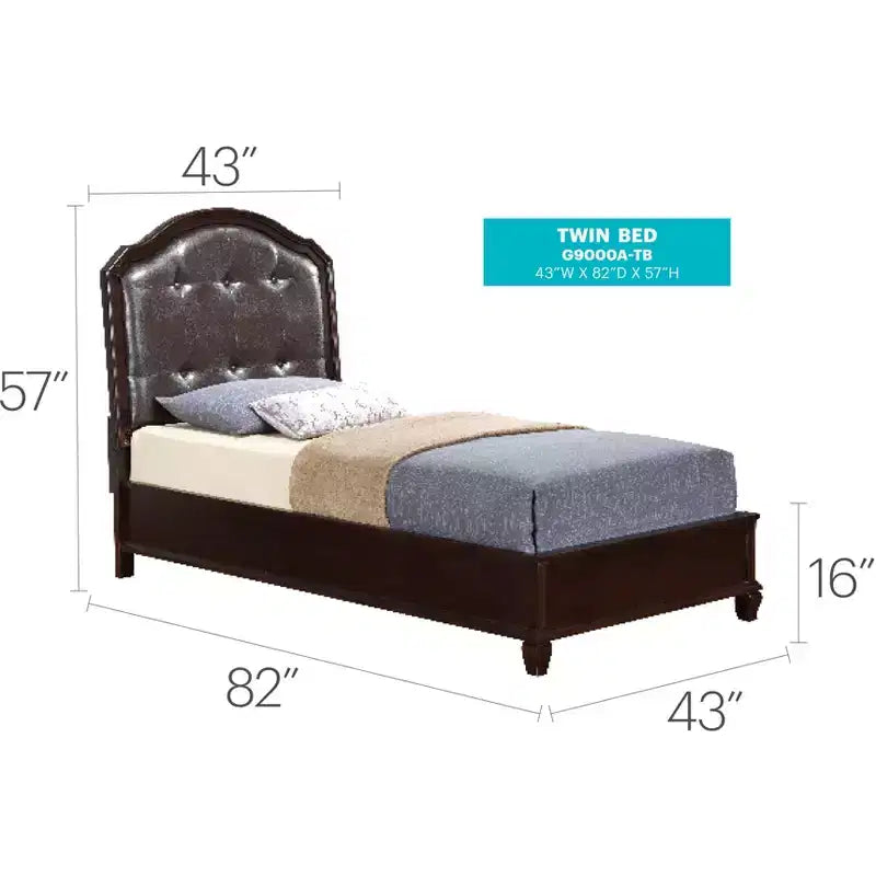 Tufted Faux Leather Panel Bed, Cappuccino Finish