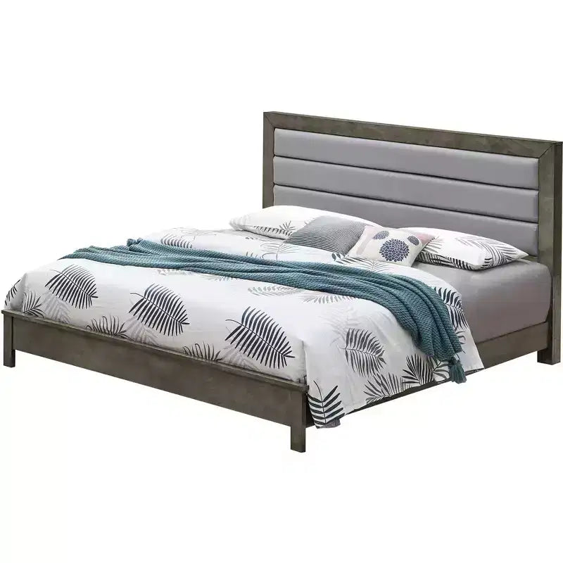 Tufted Faux Leather Panel Bed, Cappuccino Finish
