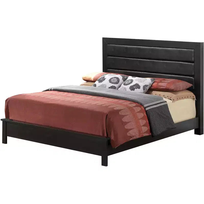 Tufted Faux Leather Panel Bed, Cappuccino Finish