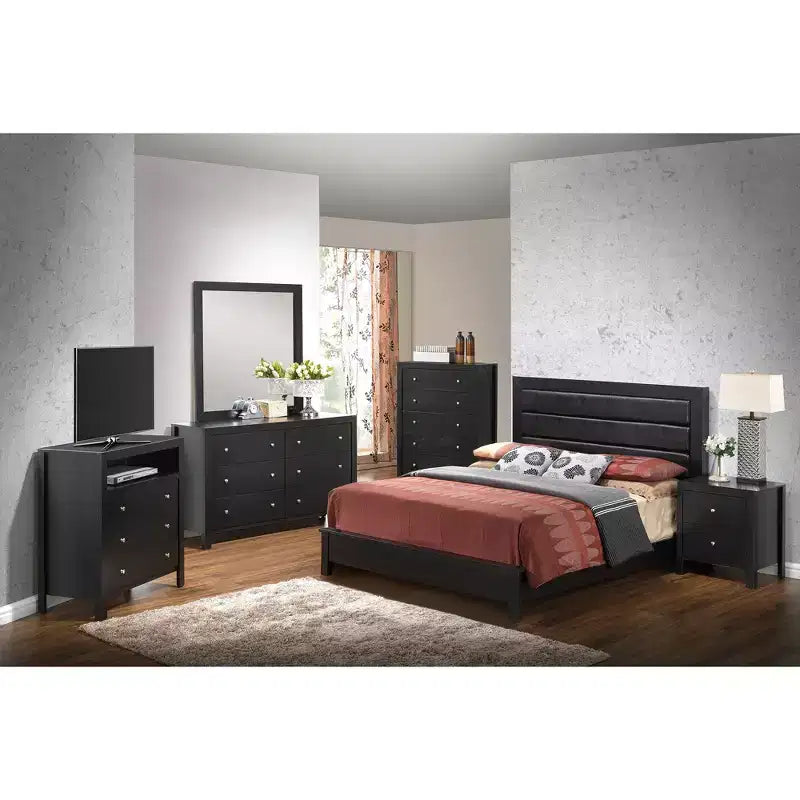 Tufted Faux Leather Panel Bed, Cappuccino Finish