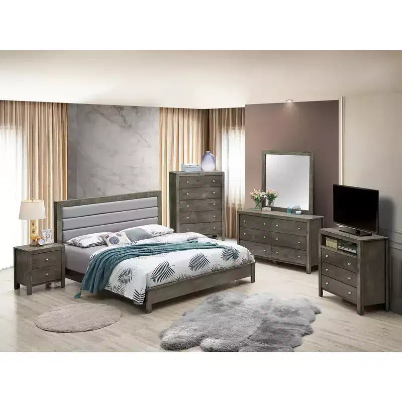 Tufted Faux Leather Panel Bed, Cappuccino Finish
