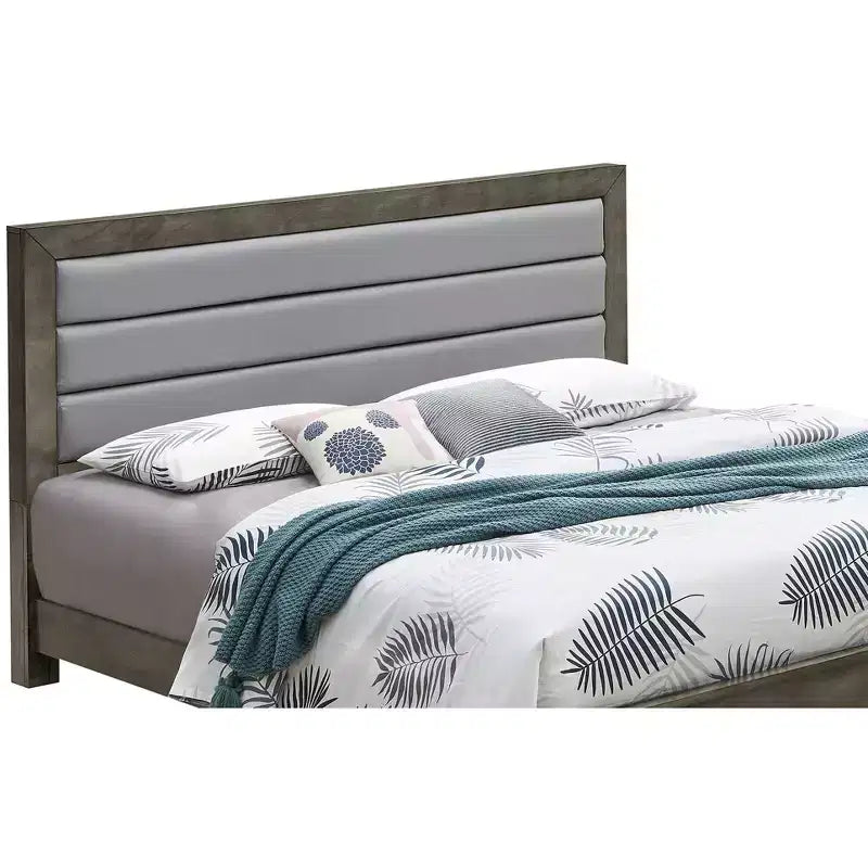 Tufted Faux Leather Panel Bed, Cappuccino Finish