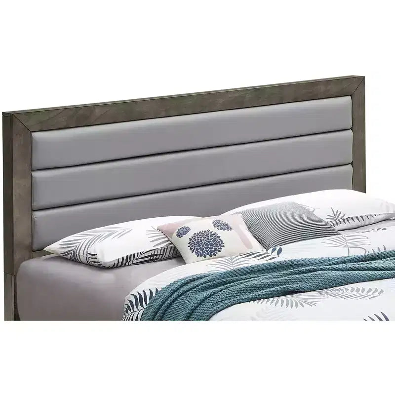 Tufted Faux Leather Panel Bed, Cappuccino Finish