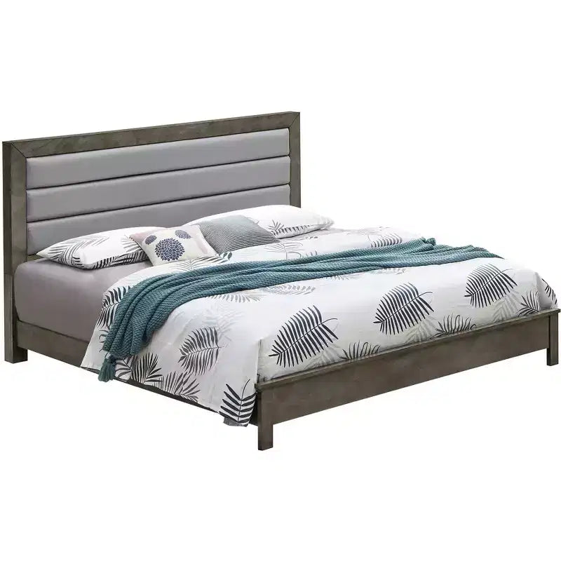 Tufted Faux Leather Panel Bed, Cappuccino Finish